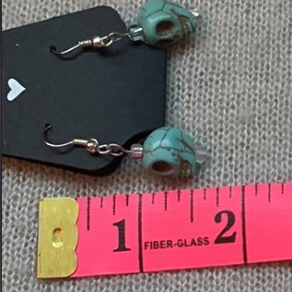 Earrings - Aqua Skulls & clear / aqua beads - Picture 4 of 4